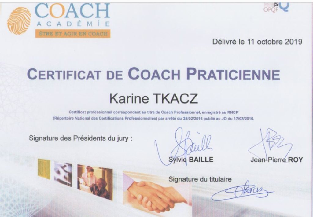 Certificat RNCP Coach praticienne à l'école Coach Académie